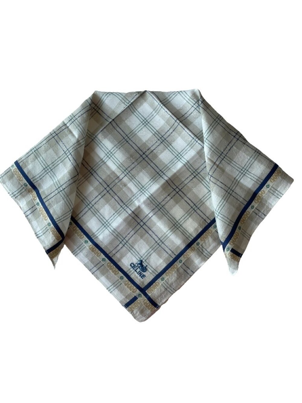 Vintage Celine Embroidered Logo Cotton Scarf